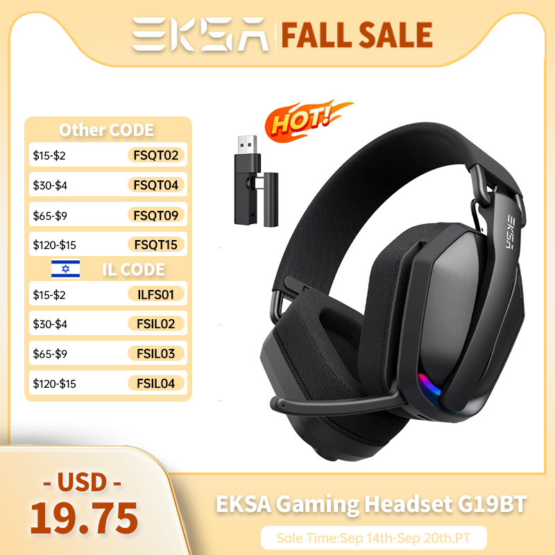 Gaming Headset Rgb - EKSA G19BT 2.4GHz Wireless Gaming Headphones
