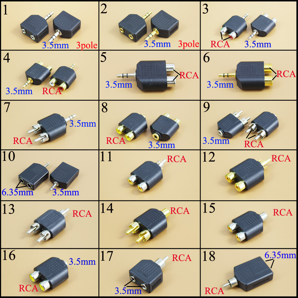 3.5mm/6.35 Female To 2 RCA Mal - Earphone Splitter Jack 评论和价格